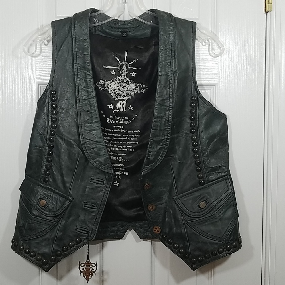 J&A Company Leather Biker Green Vest Size M